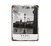 Poster vintage en métal avec inscription « Basel Travel Switzerland » - Décoration murale - 30 x 40 cm