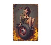 Poster vintage en métal - Plaque en métal rétro hippie pour art mural, décoration bohème et drôle, grotte d'homme ou café - 20,3 x 30,5 cm - Motifs rustiques d'avion Hot Rod et Bettie