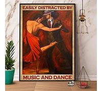 Poster vintage en métal pour salon, garage, toilettes, décoration murale - Motif couple de danse tango facilement distrait par la musique et la danse - 20,3 x 30,5 cm