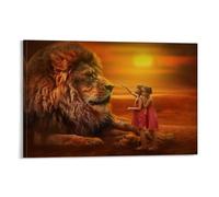 Poster vintage « Forgive Each Other Children And Lion Animal » - Toile murale - Décoration esthétique - Salon - Chambre d'enfant - Dortoir - Café, salle de bain - Convient pour chambre à coucher