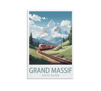 Poster vintage Grand Massif Haute Savoie sur toile pour décoration d'intérieur : salon, 20 x 30 cm