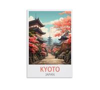 Poster vintage Kyoto Japon - Impression sur toile pour maison, salle de bain, chambre à coucher, bureau, salon - 40 x 60 cm