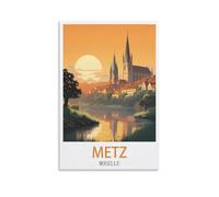 Poster vintage Metz Moselle sur toile et décoration murale moderne pour chambre à coucher (60 x 90 cm)