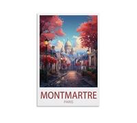 Poster vintage Montmartre Paris Street - Impression sur toile pour décoration d'intérieur : salon - 30 x 45 cm