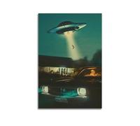 Poster vintage OVNI sur toile décorative avec enlèvement d'humains pour chambre à coucher 60 x 90 cm