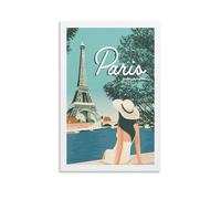 Poster vintage Paris Tour Eiffel Fille Art sur toile Décoration murale
