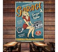 Poster vintage pour réparation et service de moto - Tapisserie murale - Pour garage, station essence - Pour réparation automobile
