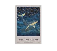 Poster vintage psychédélique William Morris - Baleine étoilée - Décoration murale pour chambre à coucher - 20 x 30 cm