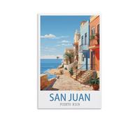 Poster vintage San Juan Porto Rico sur toile pour décoration d'intérieur, chambre à coucher, bureau, salon 20 x 30 cm
