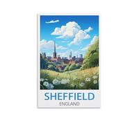 Poster vintage Sheffield Angleterre sur toile pour décoration d'intérieur, salle de bain, chambre à coucher, bureau, salon (20 x 30 cm)