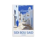 Poster vintage Sidi Bou Said Tunisie pour décoration d'intérieur, 50 x 75 cm