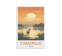 Poster vintage sur toile Camargue Arles (60 x 90 cm) - Décoration murale moderne pour chambre à coucher