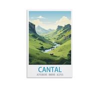 Poster vintage sur toile Cantal Auvergne Rhône Alpes 20 x 30 cm Décoration murale moderne pour chambre à coucher