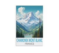 Poster vintage sur toile Chamonix Mont Blanc France - 30 x 45 cm - Décoration murale moderne pour chambre à coucher