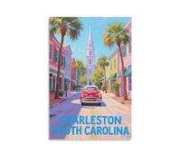 Poster vintage sur toile Charleston Caroline du Sud - Décoration murale pour salon, chambre à coucher - 30 x 45 cm