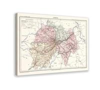 Poster vintage sur toile de la vieille carte du Cantal - Décoration murale pour salon, chambre à coucher - 40 x 60 cm