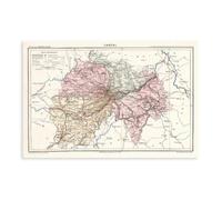 Poster vintage sur toile de la vieille carte du Cantal - Décoration pour chambre à coucher, bureau, chambre - Cadeau - 30 x 45 cm