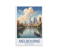 Poster vintage sur toile de Melbourne Australie sur toile pour décoration d'intérieur, chambre à coucher, bureau, salon (20 x 30 cm)