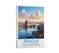 Poster vintage sur toile de Prague République tchèque - Décoration murale moderne pour chambre à coucher - 20 x 30 cm