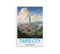 Poster vintage sur toile de Taipei City Taiwan - Décoration murale moderne pour chambre à coucher - 30 x 45 cm