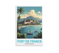 Poster vintage sur toile Fort de France Martinique - Décoration murale moderne pour chambre à coucher - 20 x 30 cm