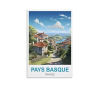 Poster vintage sur toile Pays Basque France - Décoration murale moderne pour chambre à coucher - 30 x 45 cm