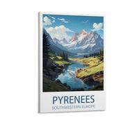 Poster vintage sur toile pour décoration d'intérieur - Motif paysage d'Europe du Sud-Ouest des Pyrénées - 30 x 45 cm