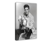 Poster vintage sur toile représentant Elvis de Presley King Of Rock - Décoration murale pour salon, chambre à coucher - 30 x 45 cm