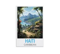 Poster vintage sur toile représentant Haïti Caraïbes et décoration murale moderne pour chambre à coucher (20 x 30 cm)