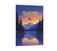Poster vintage sur toile représentant le parc national des glaciers - Décoration murale pour salon, chambre à coucher - 20 x 30 cm