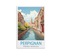 Poster vintage sur toile représentant les Pyrénées orientales de Perpignan (50 x 75 cm) - Décoration murale moderne pour chambre à coucher