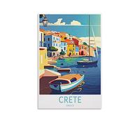Poster vintage sur toile représentant un lac Crète Grèce, décoration murale moderne pour chambre à coucher (20 x 30 cm)