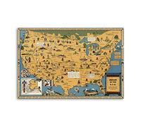 Poster vintage sur toile représentant une carte des tribus indiennes des États-Unis - Affiches murales et d'art moderne pour chambre à coucher - 60 x 90 cm