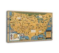 Poster vintage sur toile représentant une carte des tribus indiens des États-Unis - 40 x 60 cm