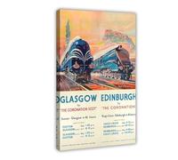 Poster vintage The Coronation Glasgow Edinburgh sur toile pour décoration de chambre à coucher, bureau, chambre à coucher, cadeau (20 x 30 cm)