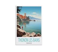 Poster vintage Thonon Les Bains France - Impression sur toile pour décoration d'intérieur : salon - 20 x 30 cm