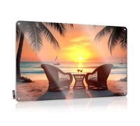 Poster vintage « Two Chairs On The Beach With Drinks, Palm Trees And A Sunset Nice Vintage Style Winter » Décoration de bureau facile à accrocher (30 x 40 cm)