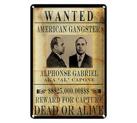 Poster Wanted Al Capone - Plaque en tôle - Décoration rétro - Nostalgie - 20 x 30 cm