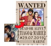 Poster Wanted One Piece personnalisé avec ta photo | Dessin Anime personnalisé | Cadeau original & Déco murale pour fans de manga & anime