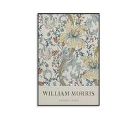 Poster William Morris - Impression sur toile de lys dorés, beige, menthe, bleu, saule, jardin botanique, décoration murale d'intérieur - 40 x 60 cm
