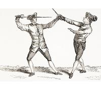 Posterazzi A Swordsman In Position To Thrust After Grasping His Adversents Sword Hand. From Xviii Siecle Institutions Usages Et Costumes Published Paris 1875 Poster Print (17 x 12)