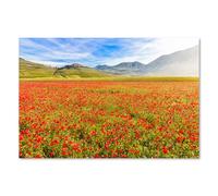 Postereck - 1521 - Coquelicots, Champ Nature Paysage Montagne Rouge - Poster Photo Panneau Mural - Affiche - DIN A4-21,0 cm x 29,7 cm