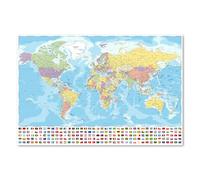 Postereck - 4086 - Impression Carte du Monde Frontières Villes Drapeaux - Art Mural, Géographie, Éducation, Voyage - Affiche - DIN A4 21,0 cm x 29,7 cm