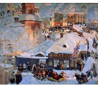 POSTERIIk Affiches D'illustration Affiche Mur Art Festivités traditionnelles dans les rues enneigées d'une de province par Boris Mikhailovich Kustodiev Pour la Décoration Murale 60x90cm