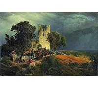 POSTERIIk Affiches D'illustration Affiche Mur Art la défense de siège d'une cour d'église pendant la guerre de trente ans par Karl Friedrich Lessing Pour la Décoration de Bureau 60x90cm