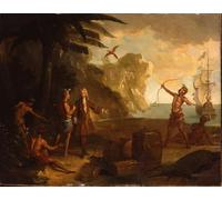 POSTERIIk Affiches D'illustration Affiche Mur Art un marchand européen négociant avec un indigène pour un baril de tabac par Jean Baptiste Oudry Pour la Décoration de Bureau 60x90cm