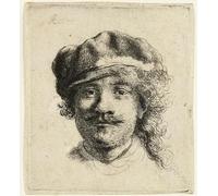 POSTERIIk Célèbre Moderne Mur Art Tableaux Posters Autoportrait coiffé d'un bonnet souple : de face, tête seule de Rembrandt Van Rijn Paysage Toile Affiche Pour la Décoration de Bureau 60x90cm