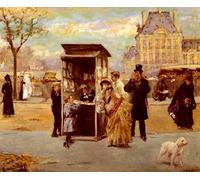 POSTERIIk Célèbre Moderne Mur Art Tableaux Posters le Kiosque au bord de la Seine par Eduardo Leon Garrido Paysage Toile Affiche Pour la Décoration du Salon 60x90cm