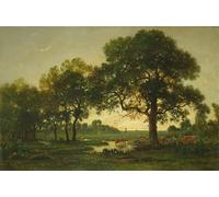 POSTERIIk Célèbre Moderne Mur Art Tableaux Posters les Chênes de l'étang de Pierre Etienne Théodore Rousseau Paysage Toile Affiche Pour la Décoration du Salon 60x90cm