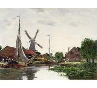 POSTERIIk Célèbre Moderne Mur Art Tableaux Posters Moulin à vent de Dordrecht sur la Meuse par Eugène Louis Boudin Paysage Toile Affiche Pour la Décoration de Bureau 60x90cm